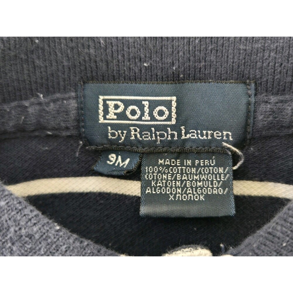 VTG Polo Ralph Lauren Baby Boy Polo Shirt Logo 9M Blue Striped - Picture 4 of 5